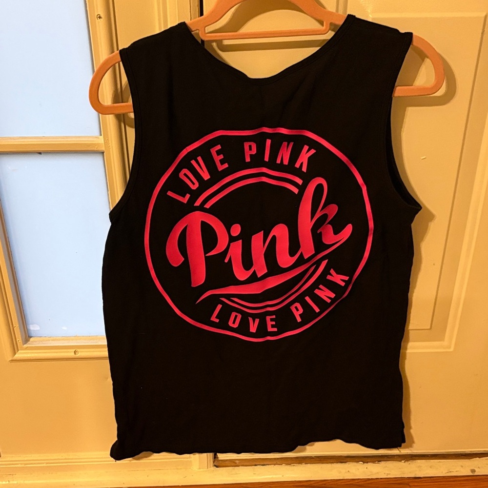 PINK Victoria's Secret Black Muscle Tee with Pink Logo - Picture 2 of 2